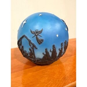 Plow & Hearth 8" Glowing Holiday Scene Nativity LED Resin Sphere Blue 65A17